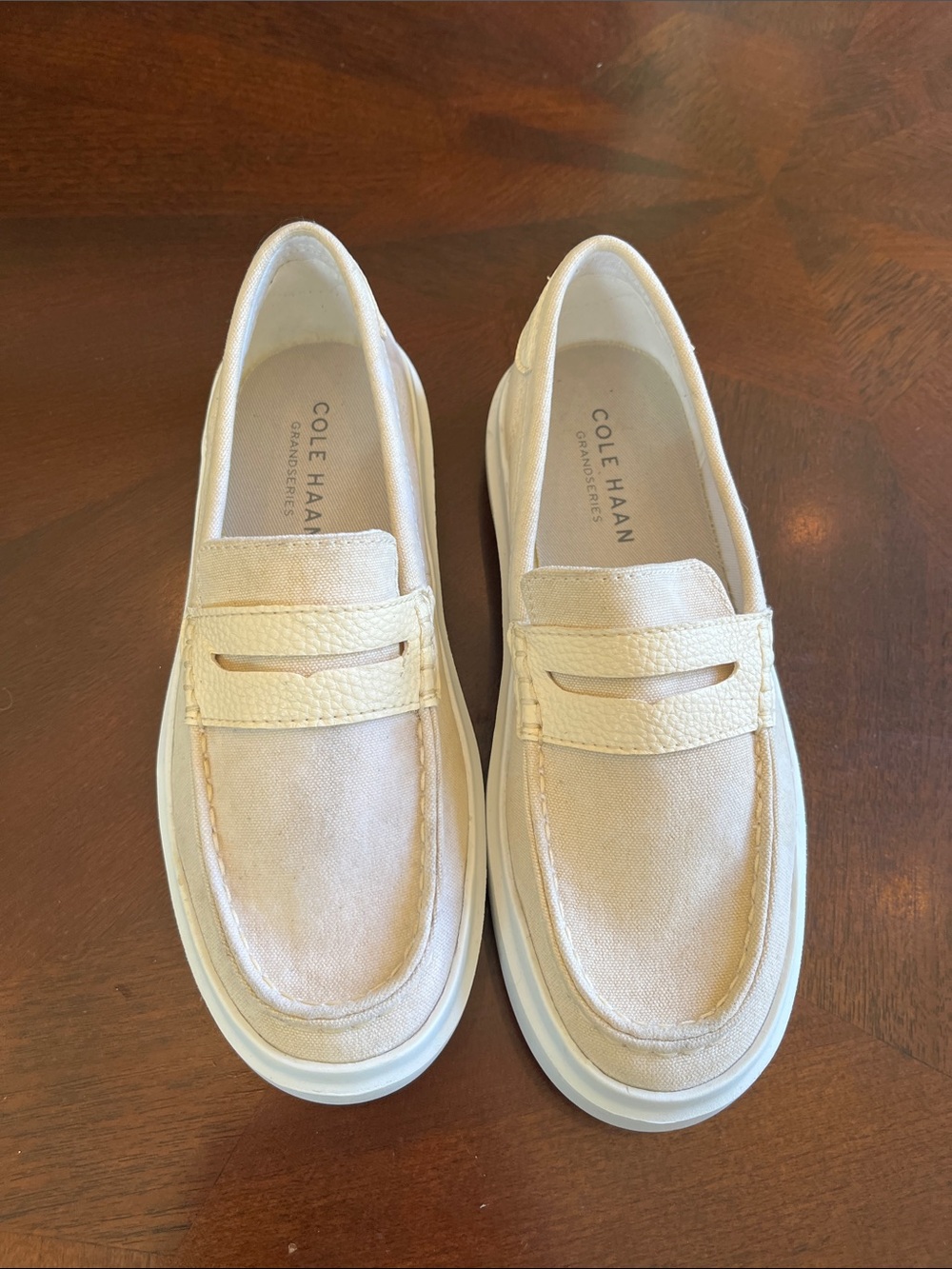 Cole Haan Off-White Canvas Penny Loafers